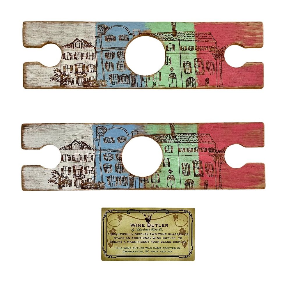 NEW Pair of Charleston Wood Company Red Oak Wine Butlers (Rainbow Row Pattern)